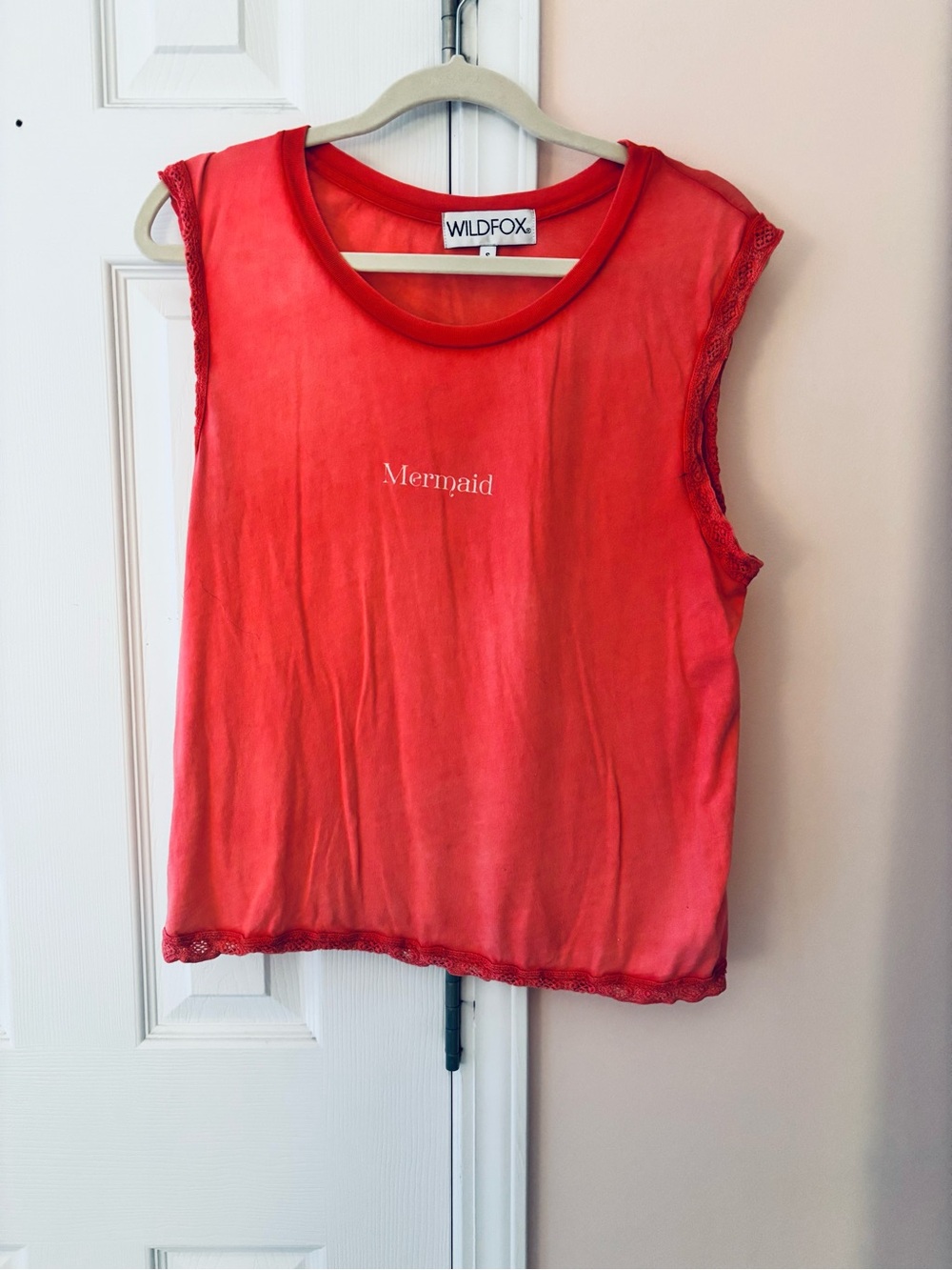 Wildfox Coral Red Sheer Sleeveless Top